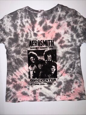 PINK Victoria's Secret Gray and Pink Tie-Dye Aerosmith Graphic Tee - OVERSIZED